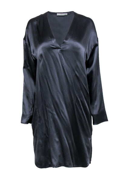 Current Boutique-Vince - Slate Blue Long Sleeve Silk Shift Dress Sz M