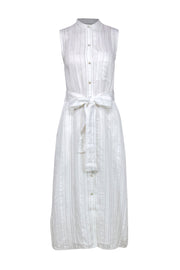 Current Boutique-Vince - White & Black Striped Button-Up Belted Midi Dress Sz XS