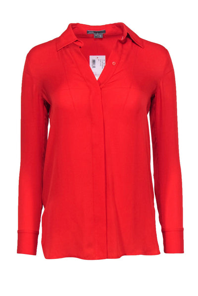 Current Boutique-Vince - Red Collared Button-Up Silk Chiffon Shirt Sz 0