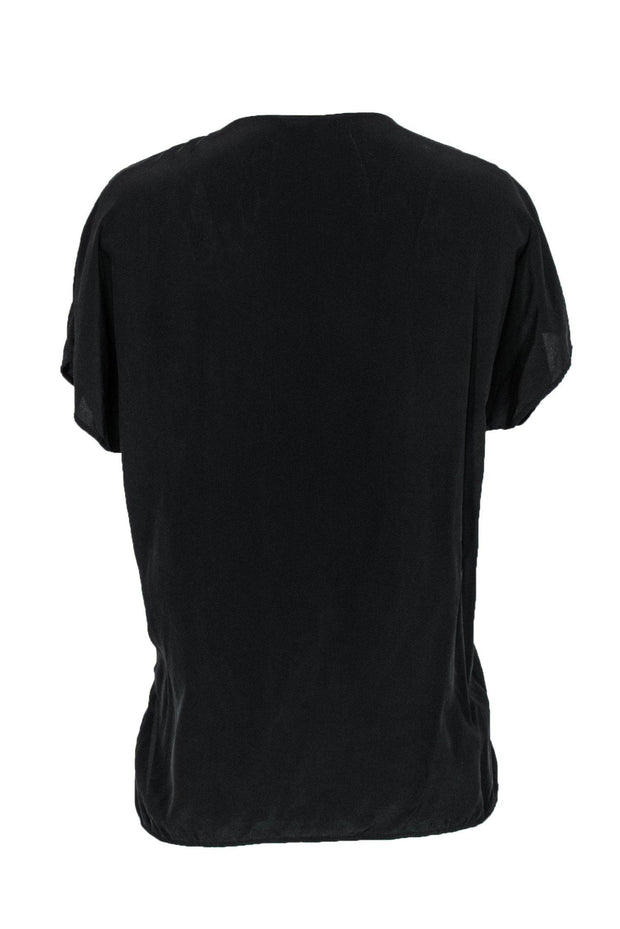 Current Boutique-Vince - Black Short Sleeve Silk Top w/ Stitching Sz S
