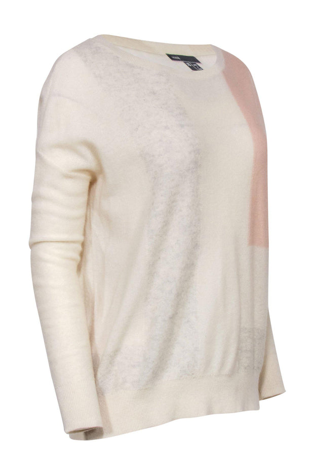 Current Boutique-Vince - Cream, Grey & Pink Colorblocked Cashmere Sweater Sz XS