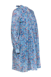 Current Boutique-Warm - Blue Floral Print Long Sleeve Pleated Shift Dress Sz 0