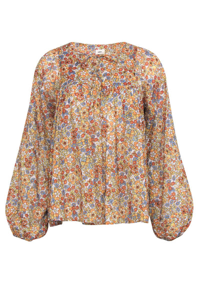 Current Boutique-Warm - Orange & Mustard Floral Print Long Sleeve Blouse Sz 0