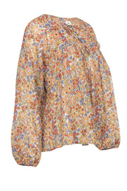 Current Boutique-Warm - Orange & Mustard Floral Print Long Sleeve Blouse Sz 0