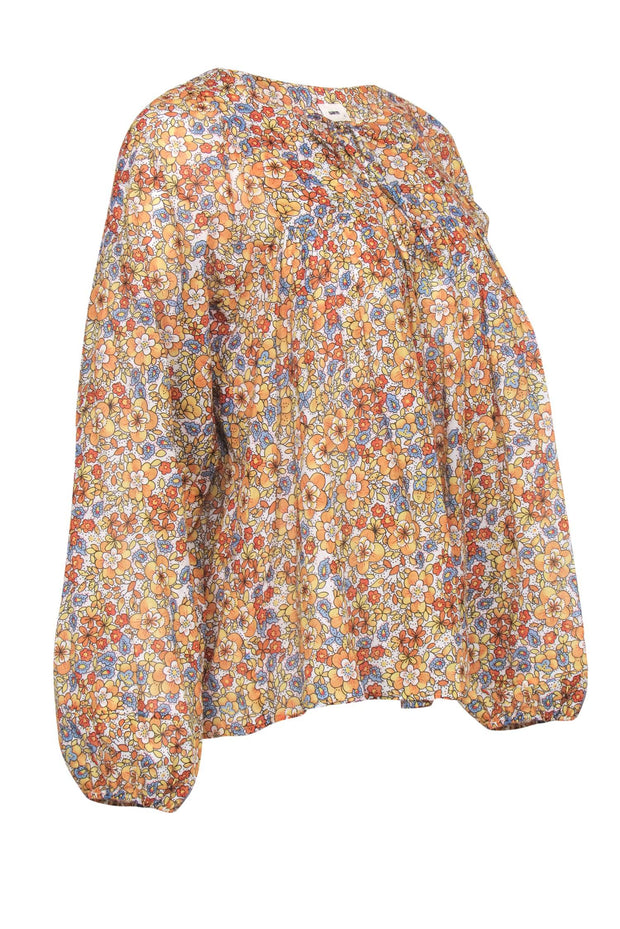 Current Boutique-Warm - Orange & Mustard Floral Print Long Sleeve Blouse Sz 0