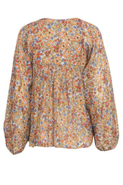 Current Boutique-Warm - Orange & Mustard Floral Print Long Sleeve Blouse Sz 0