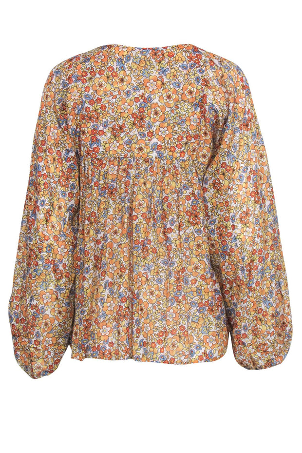 Current Boutique-Warm - Orange & Mustard Floral Print Long Sleeve Blouse Sz 0