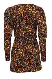 Current Boutique-WeWoreWhat - Orange & Black Printed Puff Sleeve Mini Wrap Dress Sz XS