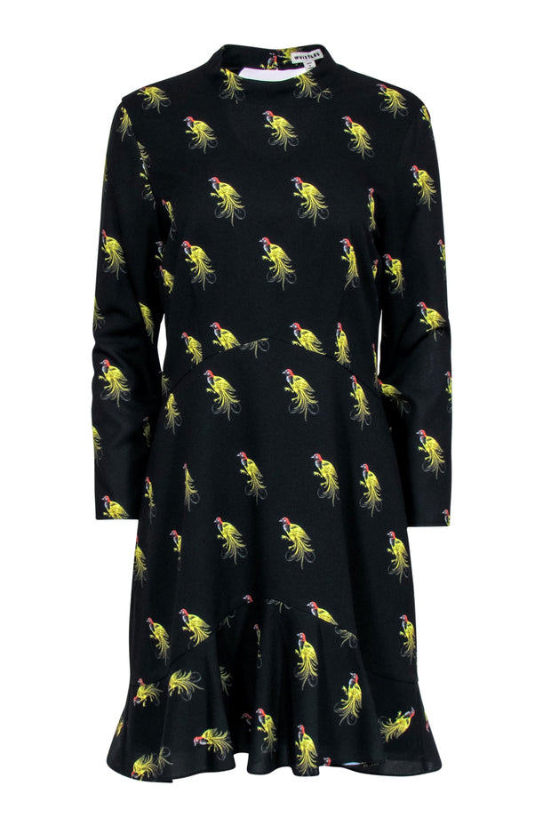 Current Boutique-Whistles - Black Bird Print Midi Dress Sz M
