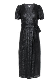 Current Boutique-Whistles - Black Sequin Puff Sleeve Wrap Maxi Dress Sz 2