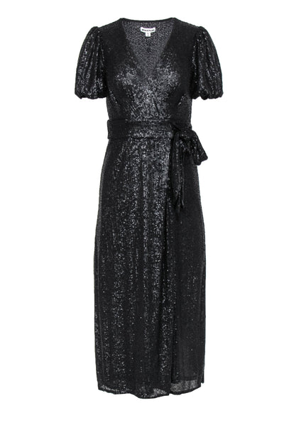 Current Boutique-Whistles - Black Sequin Puff Sleeve Wrap Maxi Dress Sz 2