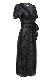Current Boutique-Whistles - Black Sequin Puff Sleeve Wrap Maxi Dress Sz 2