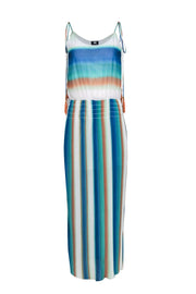 Current Boutique-W by Worth - White, Teal, & Blue Smocked Waist Dress Sz 4