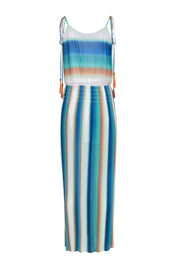 Current Boutique-W by Worth - White, Teal, & Blue Smocked Waist Dress Sz 4