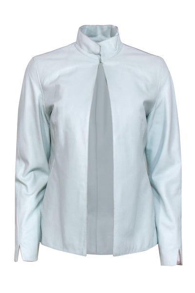 Current Boutique-Worth - Mint Green Smooth Leather High Collar Jacket Sz 2
