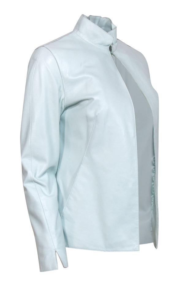 Current Boutique-Worth - Mint Green Smooth Leather High Collar Jacket Sz 2