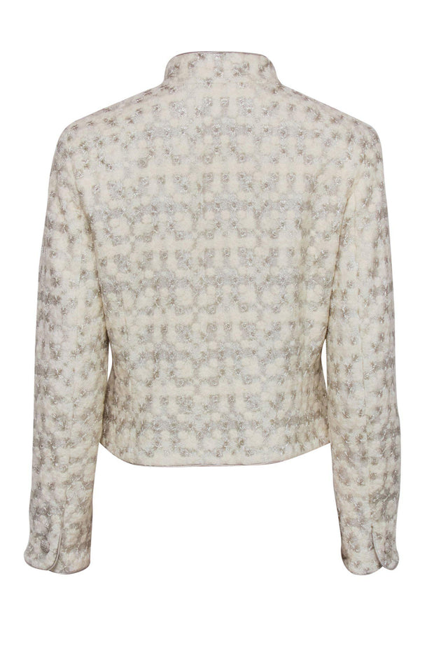 Current Boutique-Worth New York - Cream & Silver Floral Textured Button-Up Jacket Sz 8