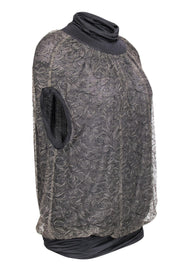 Current Boutique-Yigal Azrouel - Olive Green & Gray Draped Lace Blouse Sz 6