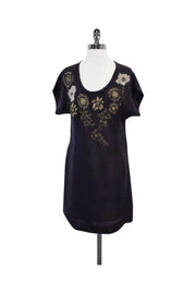 Current Boutique-Yoana Baraschi - Black Short Sleeve Beaded Floral Dress Sz M
