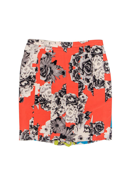 Current Boutique-Yoana Baraschi - Orange & Blue Two-Toned Floral Print A-Line Skirt Sz 6