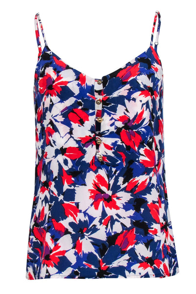 Current Boutique-Yumi Kim - Multicolored Floral Print Silk Tank w/ Gold Buttons Sz M