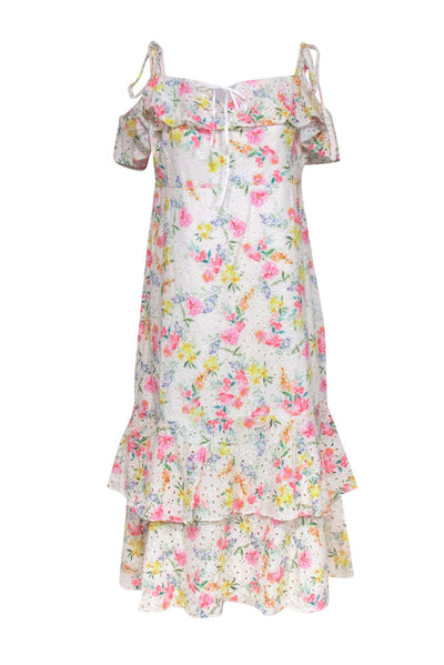 Current Boutique-Yumi Kim - White & Multicolor Floral Print Eyelet "San Juan" Maxi Dress Sz 16