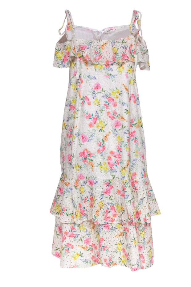 Current Boutique-Yumi Kim - White & Multicolor Floral Print Eyelet "San Juan" Maxi Dress Sz 16
