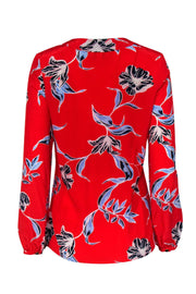 Current Boutique-Yumi Kim - Red Floral Print Lace-Up Silk Blouse Sz XS