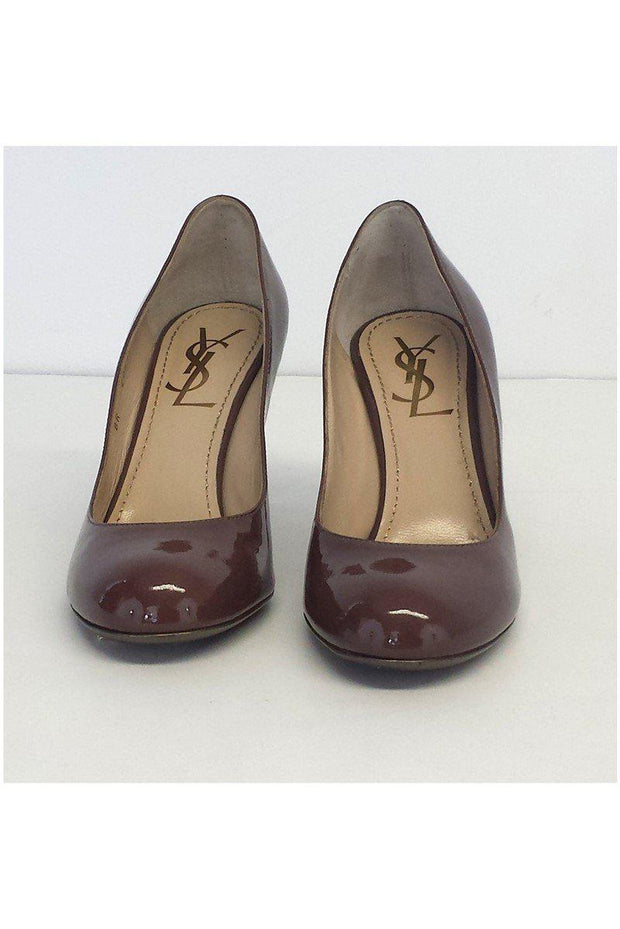 Current Boutique-Yves Saint Laurent - Taupe Patent Leather Heels Sz 5.5