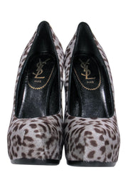 Current Boutique-Yves Saint Laurent - Grey & Brown Leopard Print Calf Hair Stilettos Sz 6.5