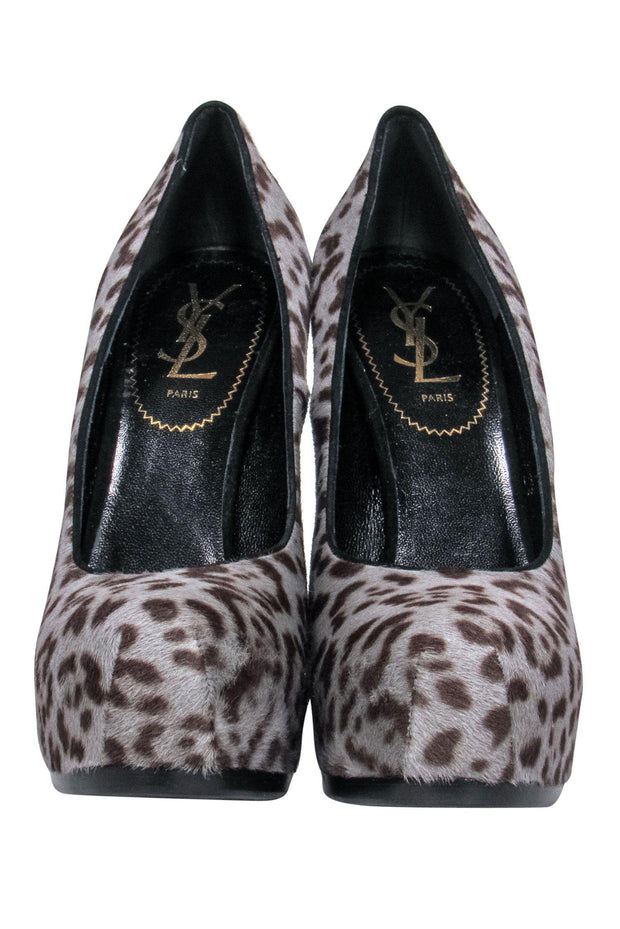 Current Boutique-Yves Saint Laurent - Grey & Brown Leopard Print Calf Hair Stilettos Sz 6.5