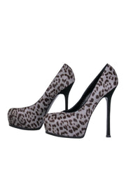 Current Boutique-Yves Saint Laurent - Grey & Brown Leopard Print Calf Hair Stilettos Sz 6.5
