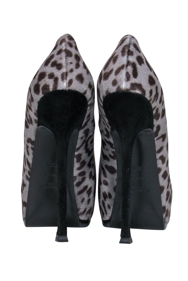 Current Boutique-Yves Saint Laurent - Grey & Brown Leopard Print Calf Hair Stilettos Sz 6.5