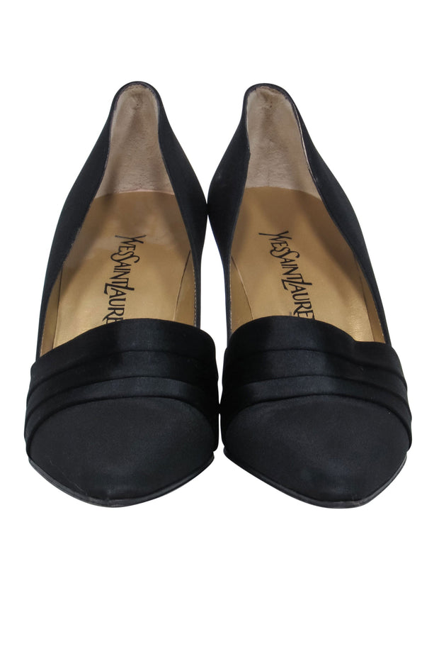 Current Boutique-Yves Saint Laurent - Black Pointed Toe Pump w/ Pleated Detail Sz 7.5