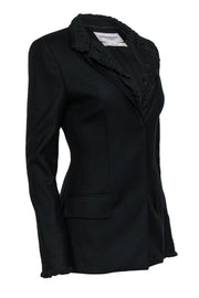 Current Boutique-Yves Saint Laurent - Black Crinkled Ruched Wool Jacket Sz 6