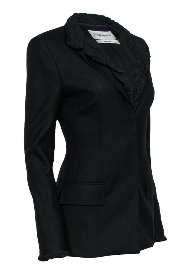 Current Boutique-Yves Saint Laurent - Black Crinkled Ruched Wool Jacket Sz 6
