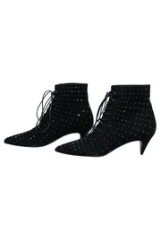 Current Boutique-Saint Laurent - Black Suede Lace-Up Ankle Boots w/ Crystal Embellishments Sz 8