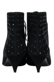 Current Boutique-Saint Laurent - Black Suede Lace-Up Ankle Boots w/ Crystal Embellishments Sz 8