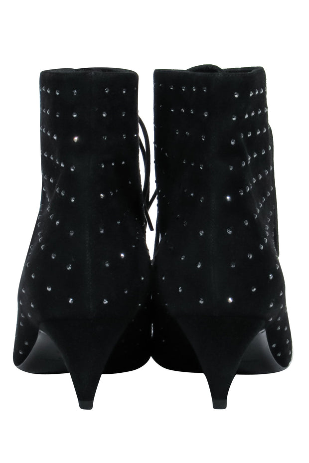 Current Boutique-Saint Laurent - Black Suede Lace-Up Ankle Boots w/ Crystal Embellishments Sz 8