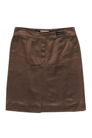 Current Boutique-Yves Saint Laurent - Brown Satin Miniskirt w/ Toggle Buckle Sz 4