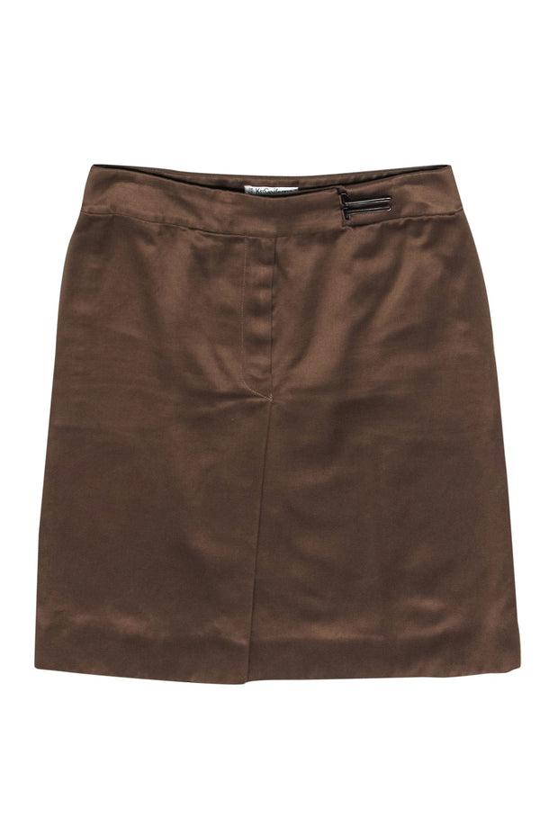 Current Boutique-Yves Saint Laurent - Brown Satin Miniskirt w/ Toggle Buckle Sz 4