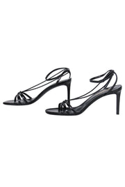 Current Boutique-Saint Laurent - Black Leather Strappy Heeled Sandals Sz 8