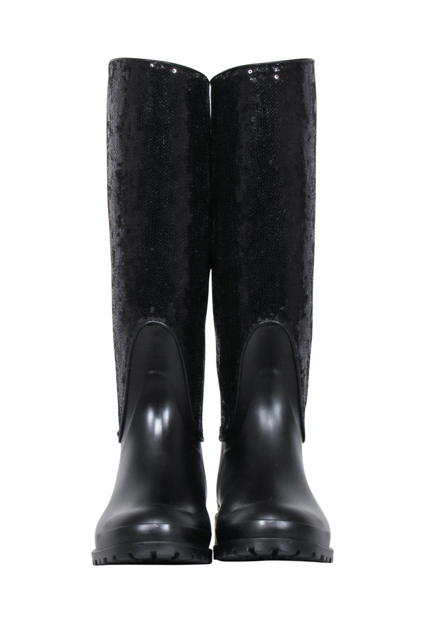 Current Boutique-Yves Saint Laurent - Black Sequin Rubber Boots Sz 7