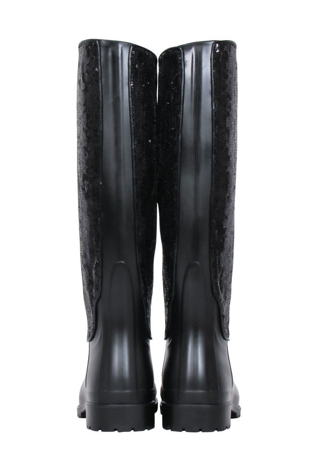 Current Boutique-Yves Saint Laurent - Black Sequin Rubber Boots Sz 7