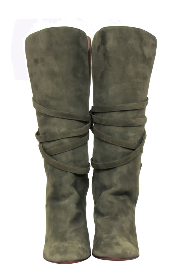 Current Boutique-Yves Saint Laurent - Olive Green Suede Tall Boots Sz 8.5