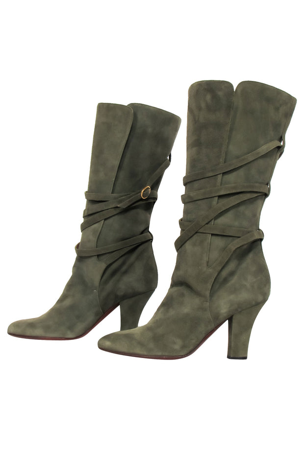 Current Boutique-Yves Saint Laurent - Olive Green Suede Tall Boots Sz 8.5