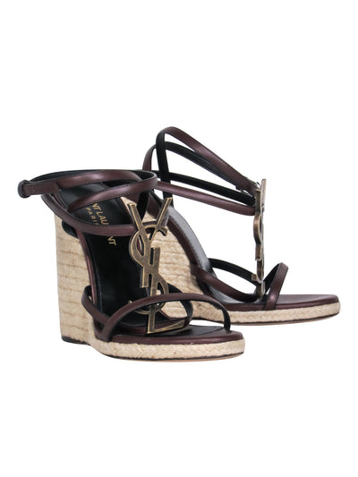 Current Boutique-Yves Saint Laurent – Brown & Cream Espadrille Wedges Sz 6
