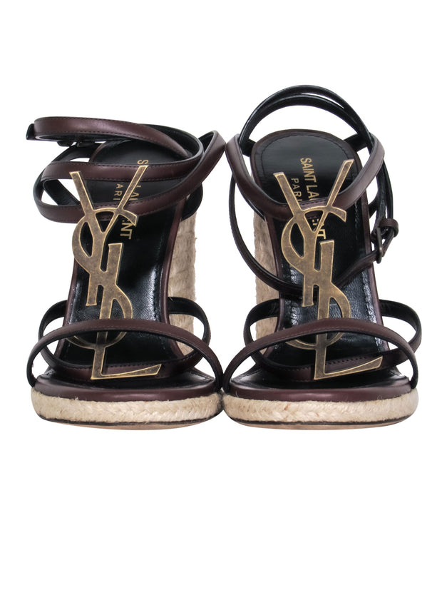 Current Boutique-Yves Saint Laurent – Brown & Cream Espadrille Wedges Sz 6