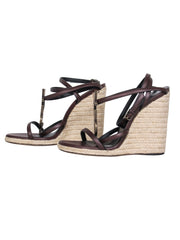 Current Boutique-Yves Saint Laurent – Brown & Cream Espadrille Wedges Sz 6