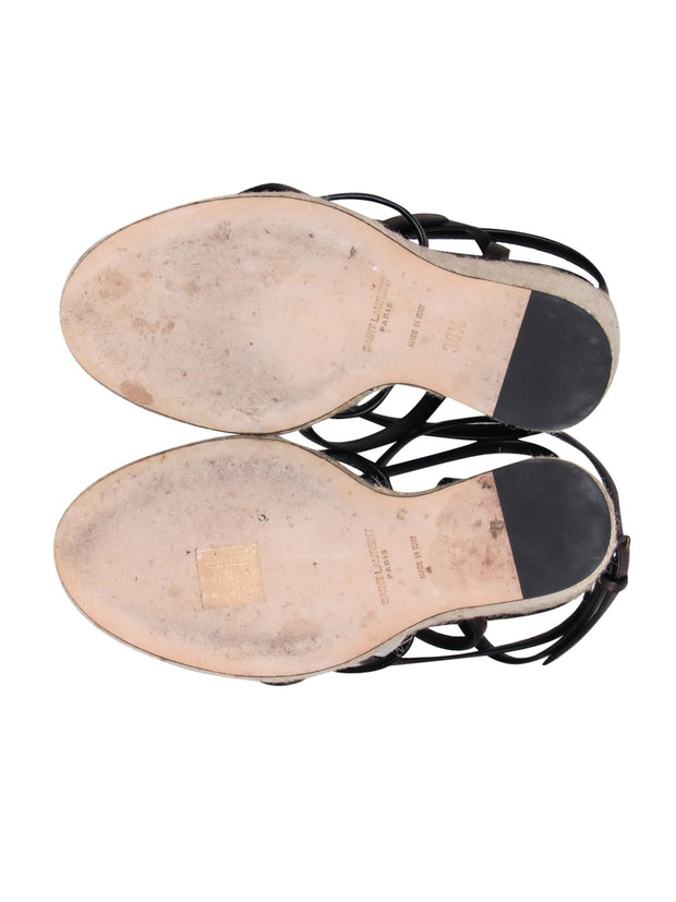 Current Boutique-Yves Saint Laurent – Brown & Cream Espadrille Wedges Sz 6